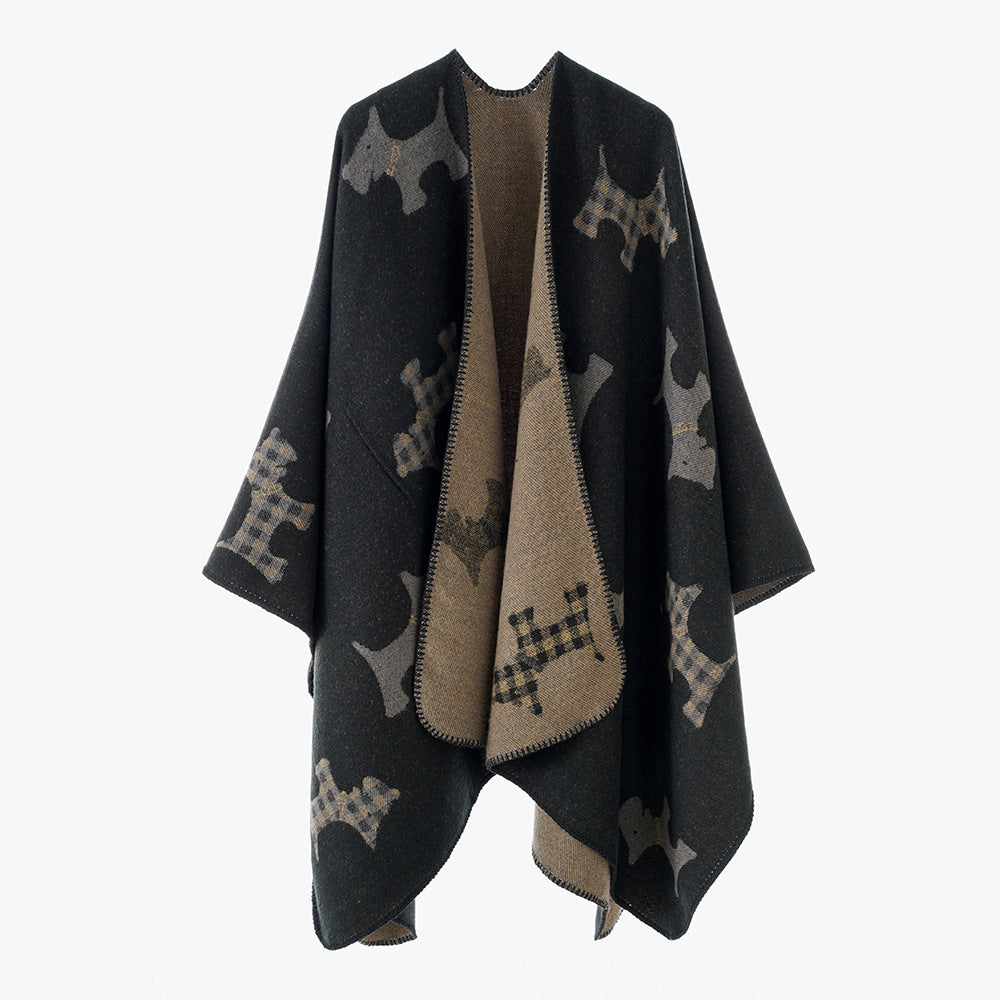 Damen Reversibler Wollmix-Umhang mit Terrier-Jacquardmuster Shop Nory