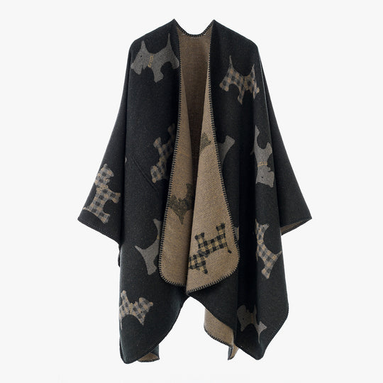 Damen Strickcapeponcho aus Wollmix mit Jacquard-Hundemotiv Shop Nory