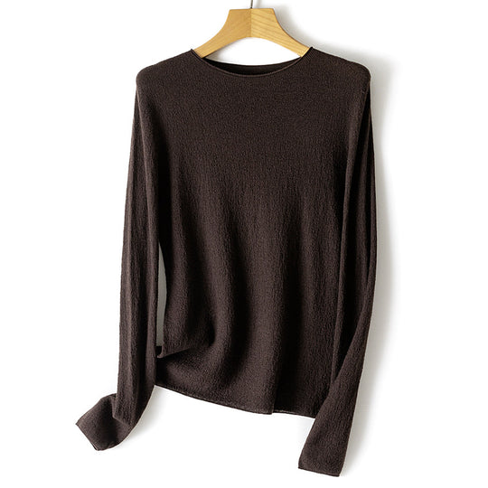 Damen Leichter strukturierter Langarm-Strickpullover mit Rundhals und feiner Crinkle-Optik Shop Nory