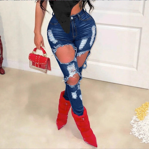 Damen hochtaillierte Skinny-Jeans mit XXL-Knieausschnitten, stark zerrissener Used-Optik und sculptendem Schnitt Shop Nory