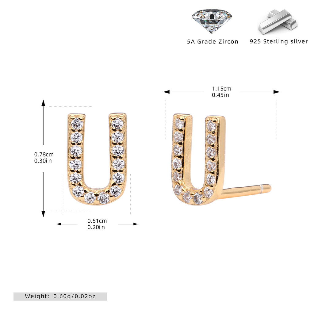 Damen Ohrstecker aus 925 Sterling Silber mit luxuriösem Zirkonbuchstaben R Shop Nory