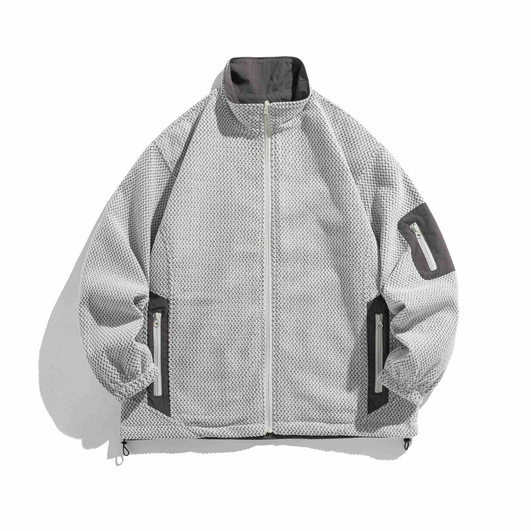 Unisex Struktur‑Fleecejacke mit hohem Stehkragen, Reißverschluss‑Taschen und Tunnelzugsaum Shop Nory