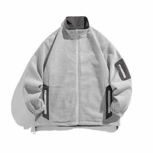 Unisex Struktur‑Fleecejacke mit hohem Stehkragen, Reißverschluss‑Taschen und Tunnelzugsaum Shop Nory