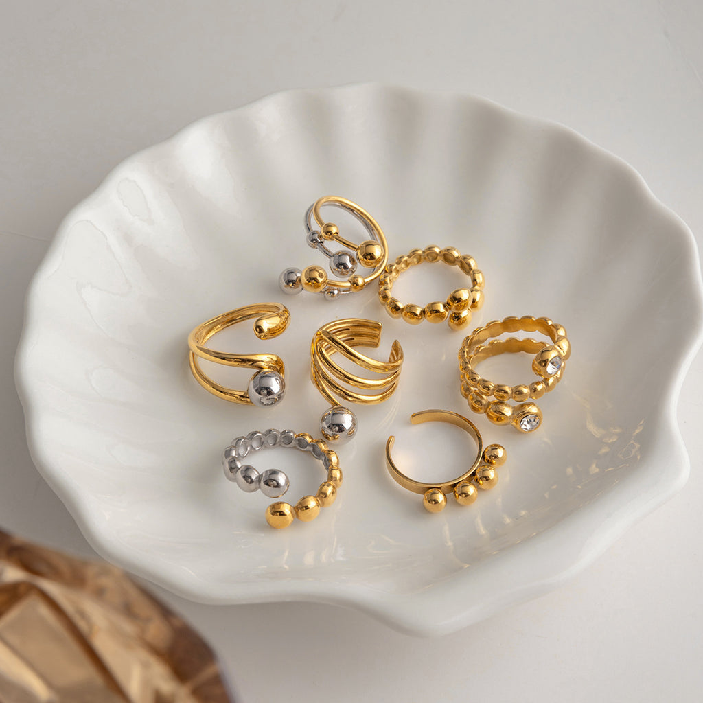 Damen Offener Edelstahlring mit verstellbarem Design und hochwertigen Kugeldetails Shop Nory