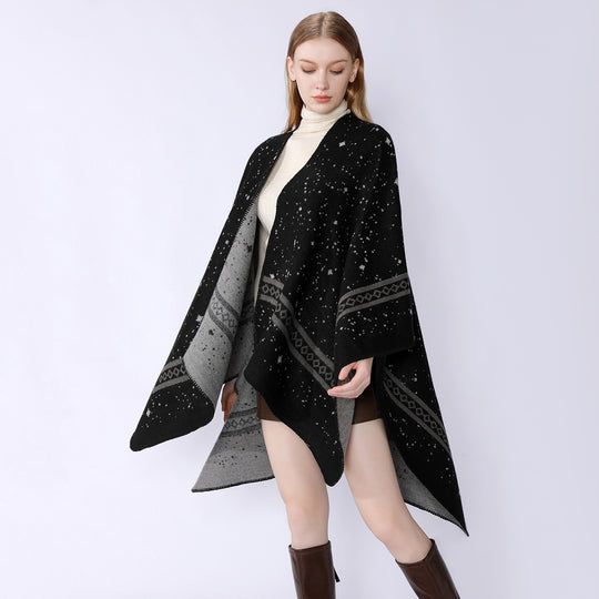Damen Oversize-Umhangcape aus Wollmix mit zweifarbiger Wendestruktur Shop Nory