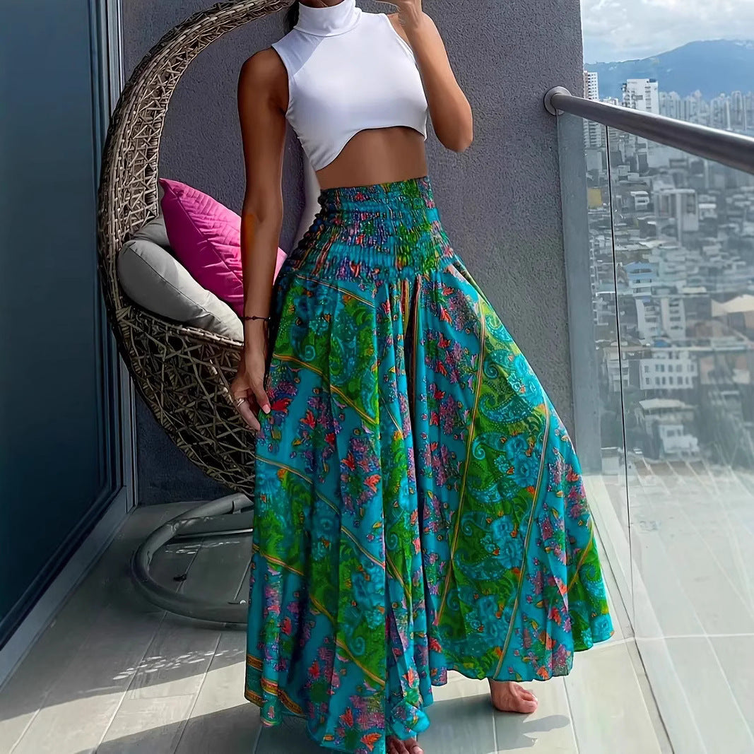 Damen Maxirock mit hohem Smokbund und floraler Paisley‑Optik Shop Nory