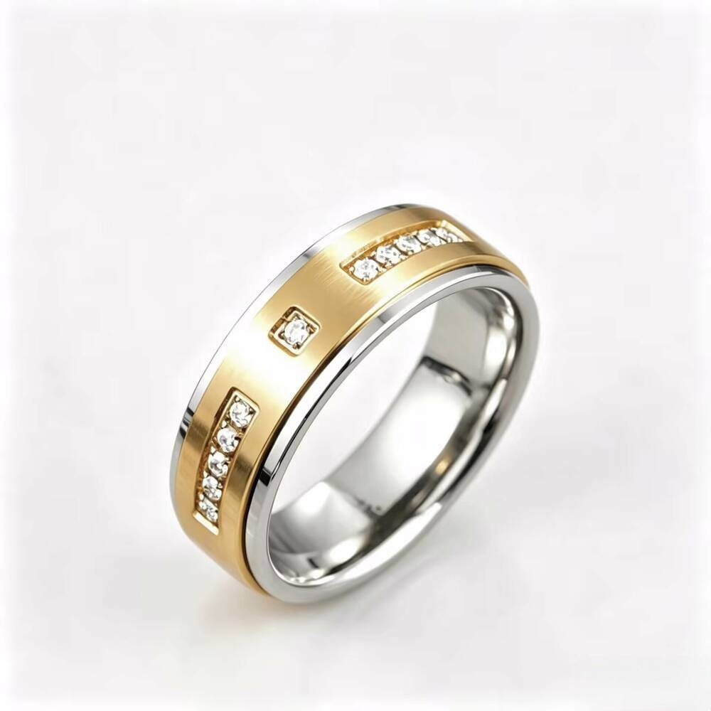 Herren Ring mit luxuriösem Zirkonbesatz und edler zweifarbiger Edelstahloberfläche Shop Nory