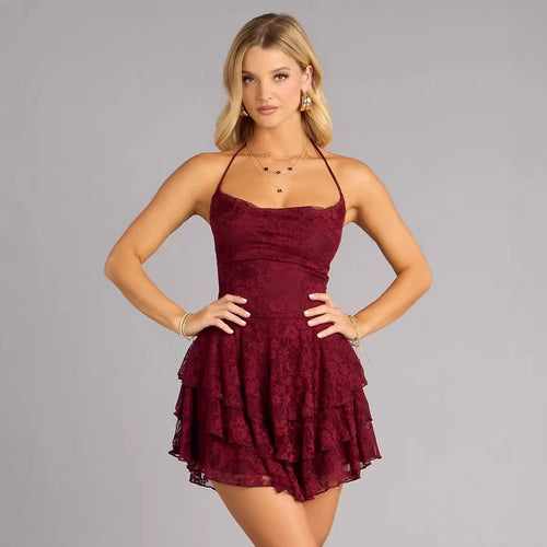 Damen verspieltes Spitzen-Minikleid mit Rüschendetails Shopnory