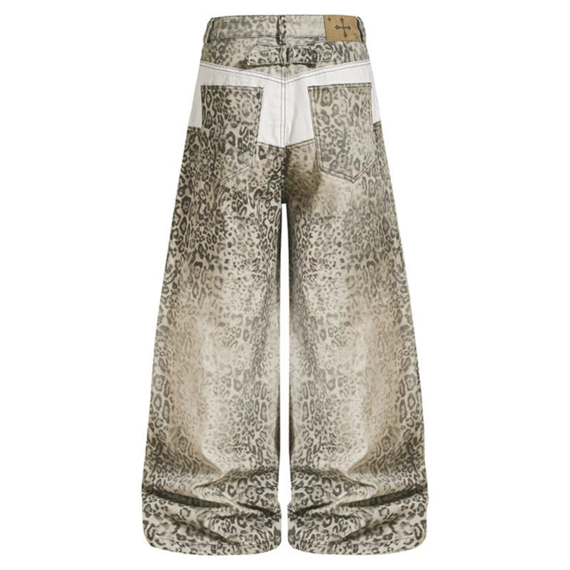 Damen Hochtaillierte Balloon-Jeans im Animalprint mit weitem Culotte‑Schnitt und Knopfleiste Shop Nory