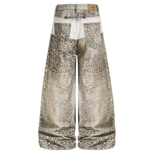 Damen Hochtaillierte Balloon-Jeans im Animalprint mit weitem Culotte‑Schnitt und Knopfleiste Shop Nory