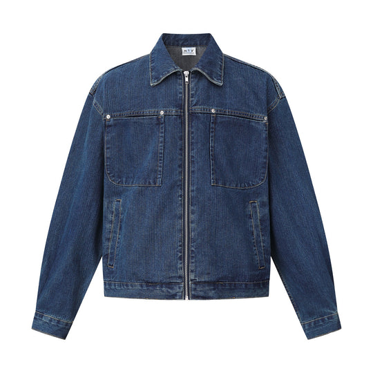 Unisex kastig geschnittene Denim‑Blousonjacke mit durchgehendem Reißverschluss Shop Nory