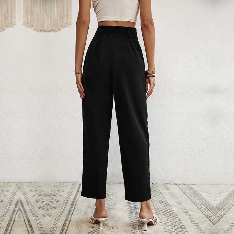 Damen Hochtaillierte Paperbag-Hose mit Bindegürtel, tapered Bein und Zierknopfleiste Shop Nory