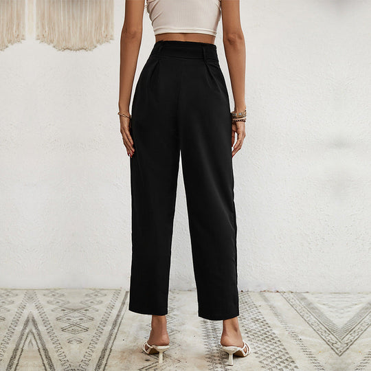 Damen Hochtaillierte Paperbag-Hose mit Bindegürtel, tapered Bein und Zierknopfleiste Shop Nory