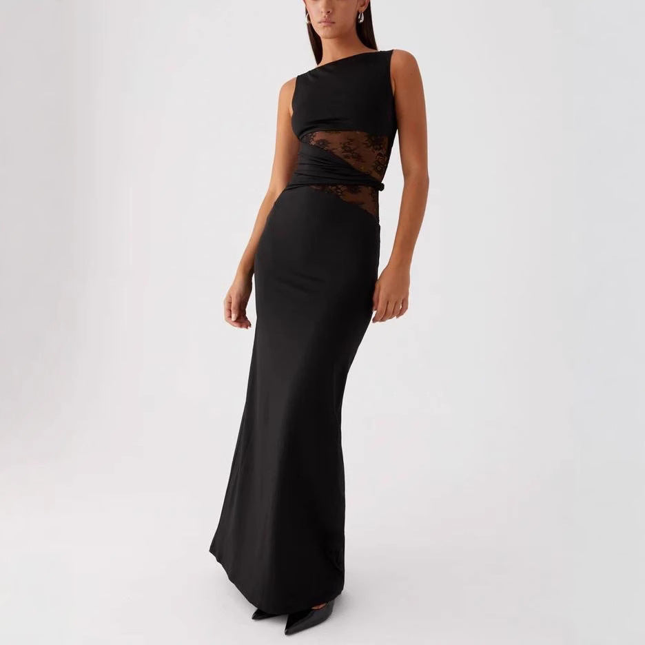Damen Elegantes Maxikleid mit transparenter Spitze und figurbetontem Schnitt
