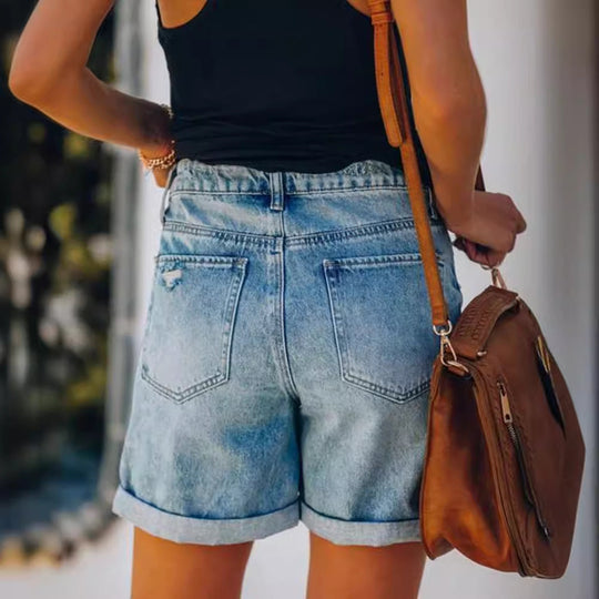 Damen Jeansshorts im lässigen Relaxed Fit mit modischen Destroyed-Details