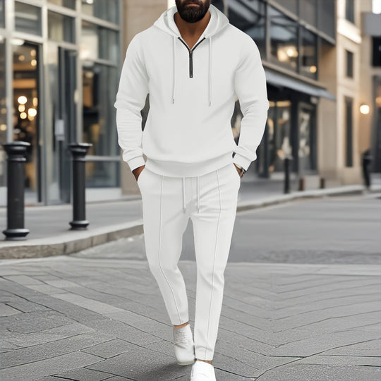 Herren nan strukturiertes Halbzip-Kapuzenloungewear-Set mit tapered Jogpants und Kordelzug Shop Nory