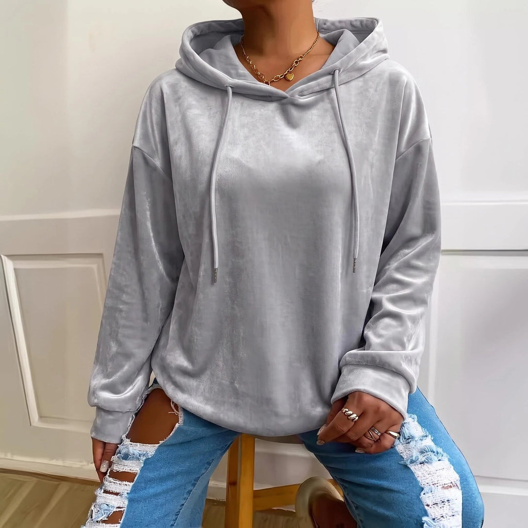 Damen Oversize Samt-Hoodie mit Kordelzug und Drop-Shoulder Shop Nory