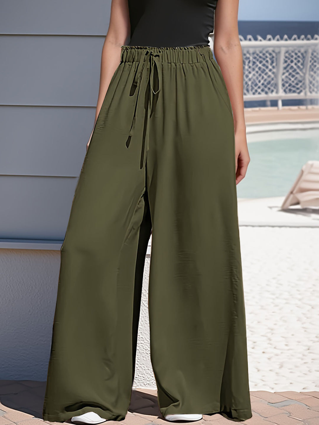 Damen Weite Palazzo‑Hose mit Paperbag‑Bund und Kordelzug Shop Nory