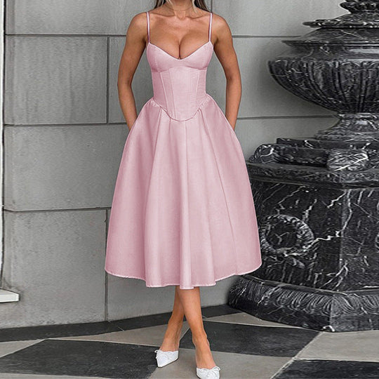 Damen Midikleid mit herzförmigem Ausschnitt und schwingendem Rock