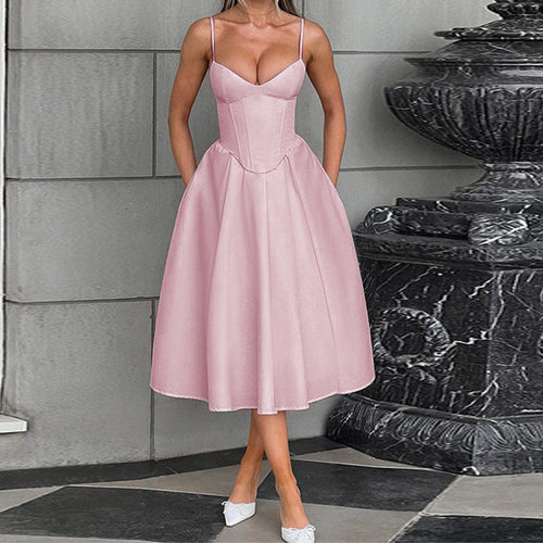 Damen Midikleid mit herzförmigem Ausschnitt und schwingendem Rock