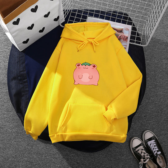 Damen nan oversized Kapuzenpullover aus Microfleece mit Cartoonfrosch-Motiv und Kängurutasche Shop Nory