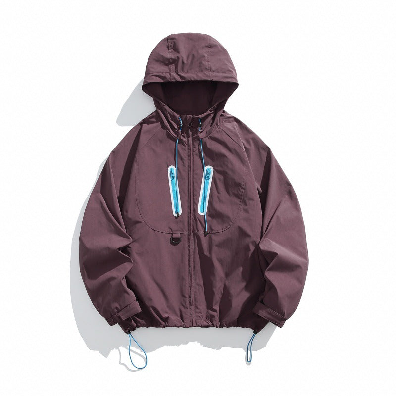 Unisex Technische Kapuzen‑Windjacke im Boxy‑Cut mit vertikalen Brustreißverschlüssen und Kordelzugsaum Shop Nory