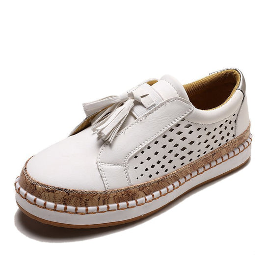 Damen perforierter Tassel-Slip-On Loafer mit Korkoptik-Plateau und gepolstertem Komfortfußbett Shop Nory