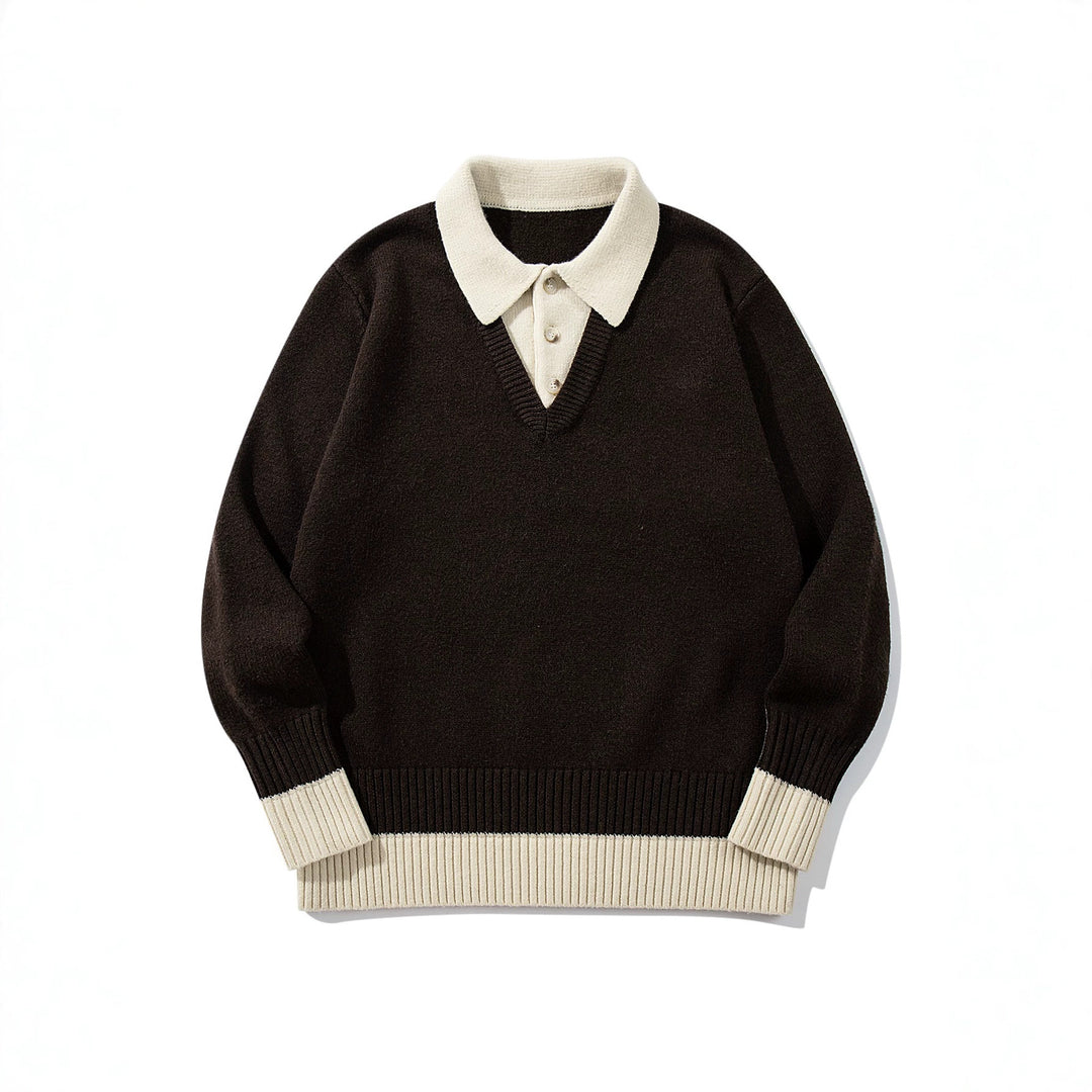 Herren Polokragen-Strickpullover mit Knopfleiste und kontrastierten Bündchen Shop Nory