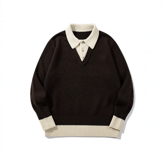 Herren Polokragen-Strickpullover mit Knopfleiste und kontrastierten Bündchen Shop Nory