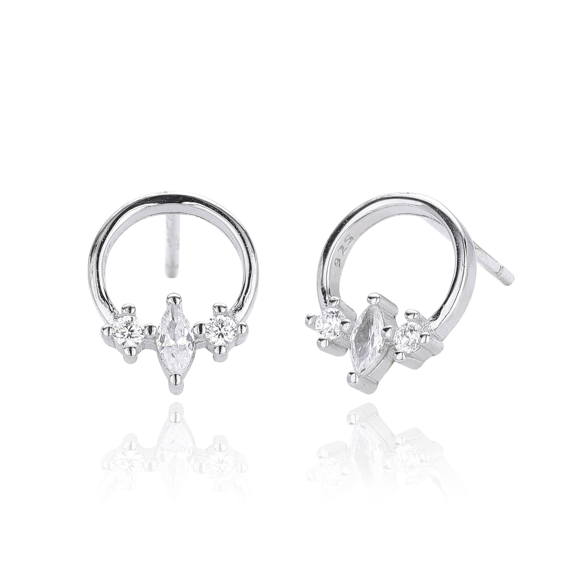 Damen Ohrstecker mit funkelnden, geschliffenen Zirkon-Akzenten aus hochwertigem 925 Sterling Silber Shop Nory