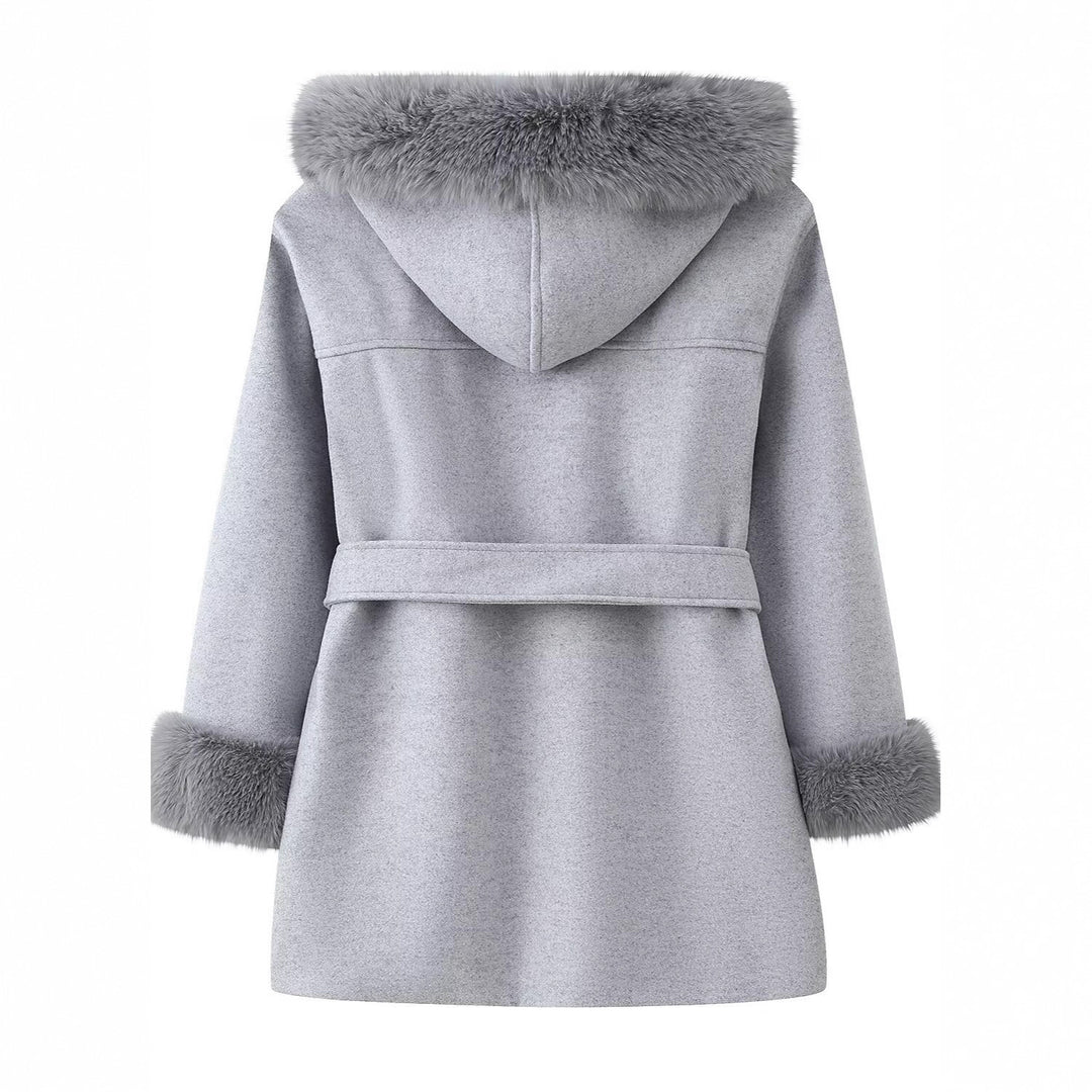 Damen Kapuzen-Wollmix-Mantel mit Bindegürtel und Faux-Fur-Besatz Shop Nory
