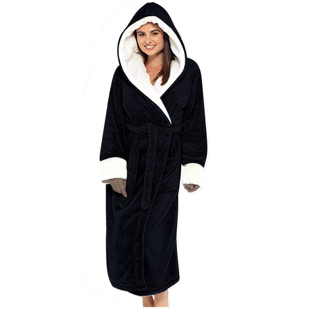 Damen Kuscheliger Fleece-Morgenmantel mit Kapuze und Gürtel ShopNory