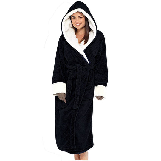 Damen Kuscheliger Fleece-Morgenmantel mit Kapuze und Gürtel ShopNory
