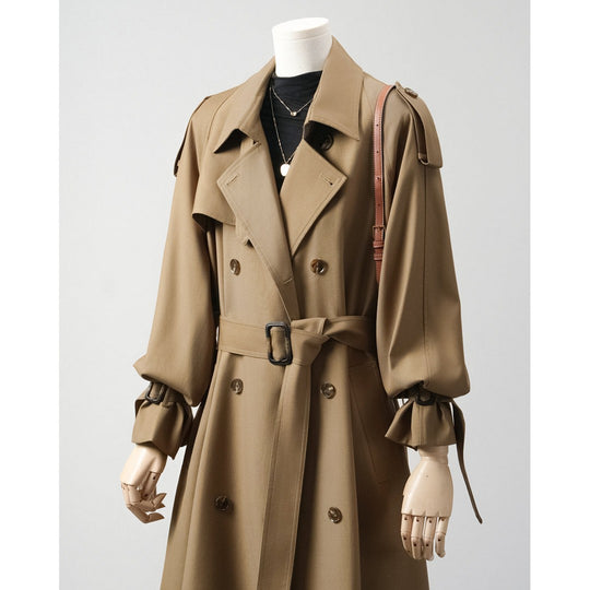 Damen Trenchcoat mit Ballonärmeln, doppelreihiger Schnitt und Taillengürtel Shop Nory
