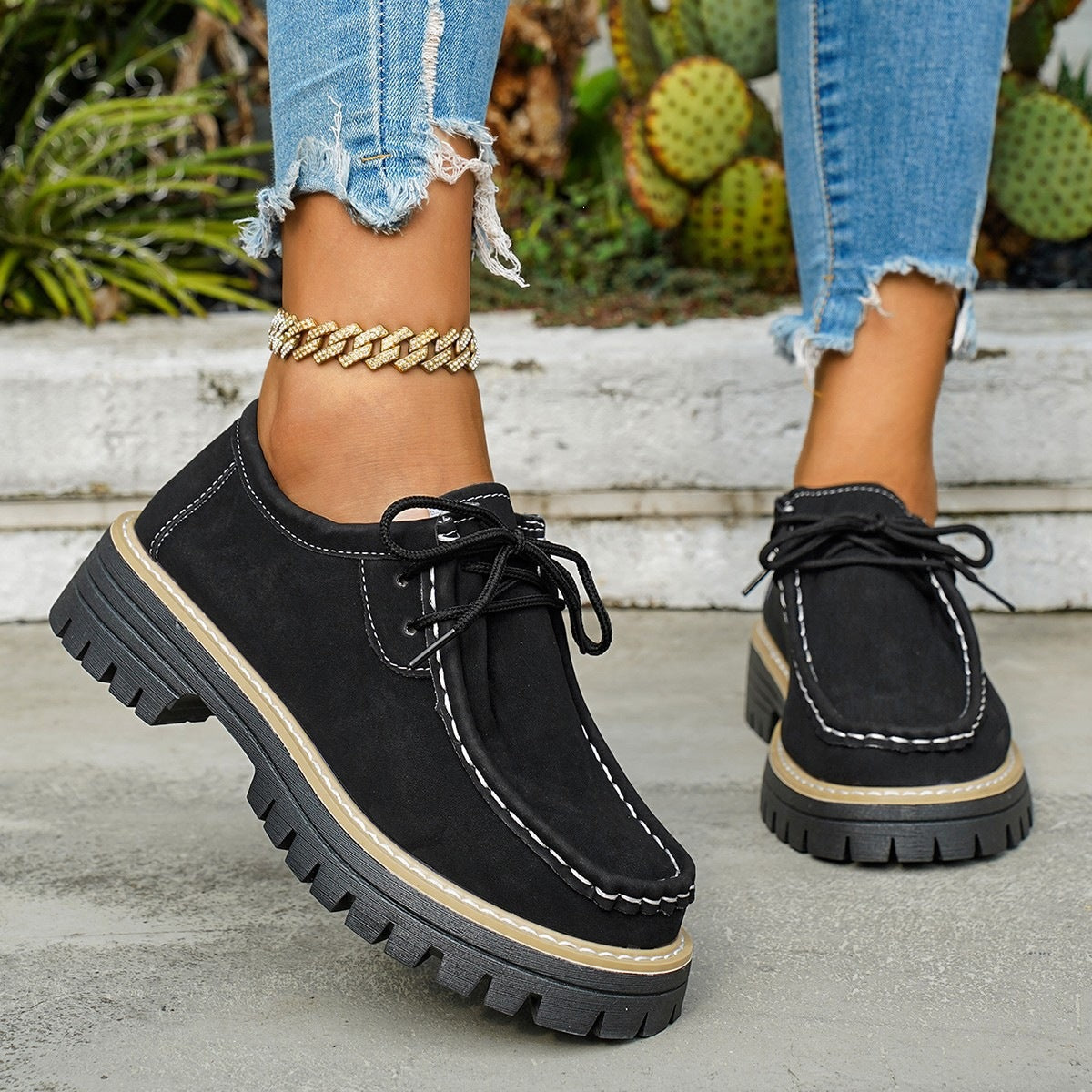 Damen Robuste Comfort-Schnürschuhe