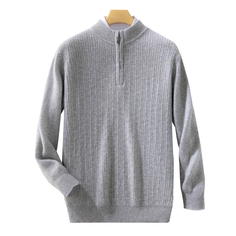 Herren Halbhoher Feinstrick-Pullover mit kurzem Stehkragen und Halbzipper Shop Nory