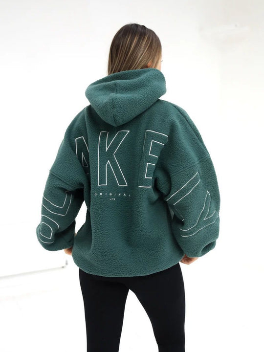 Damen Oversize Teddy-Fleece-Hoodie mit Logostickerei Shop Nory