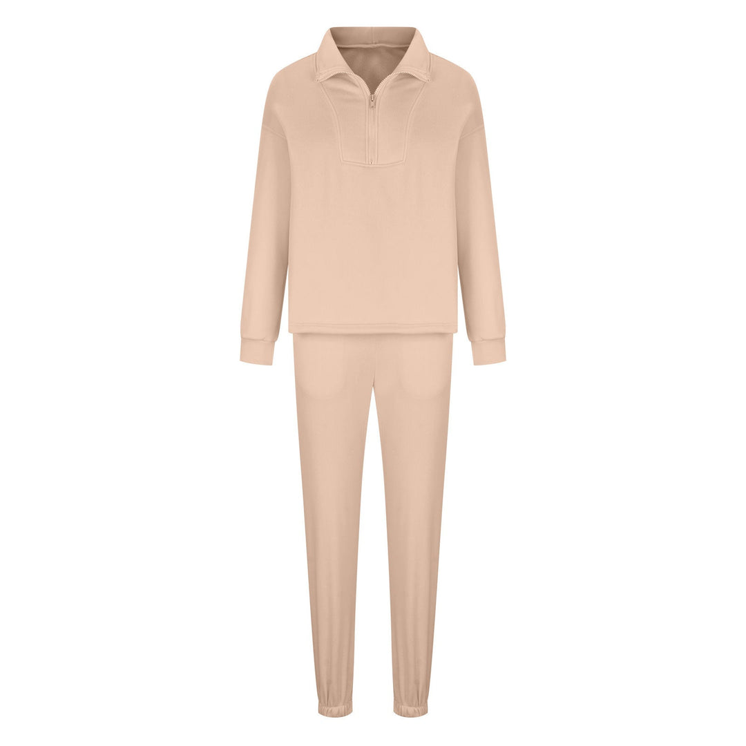 Damen lässiges Fleece-Set mit halbem Reißverschluss und weitem Schnitt