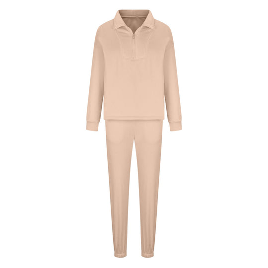 Damen lässiges Fleece-Set mit halbem Reißverschluss und weitem Schnitt