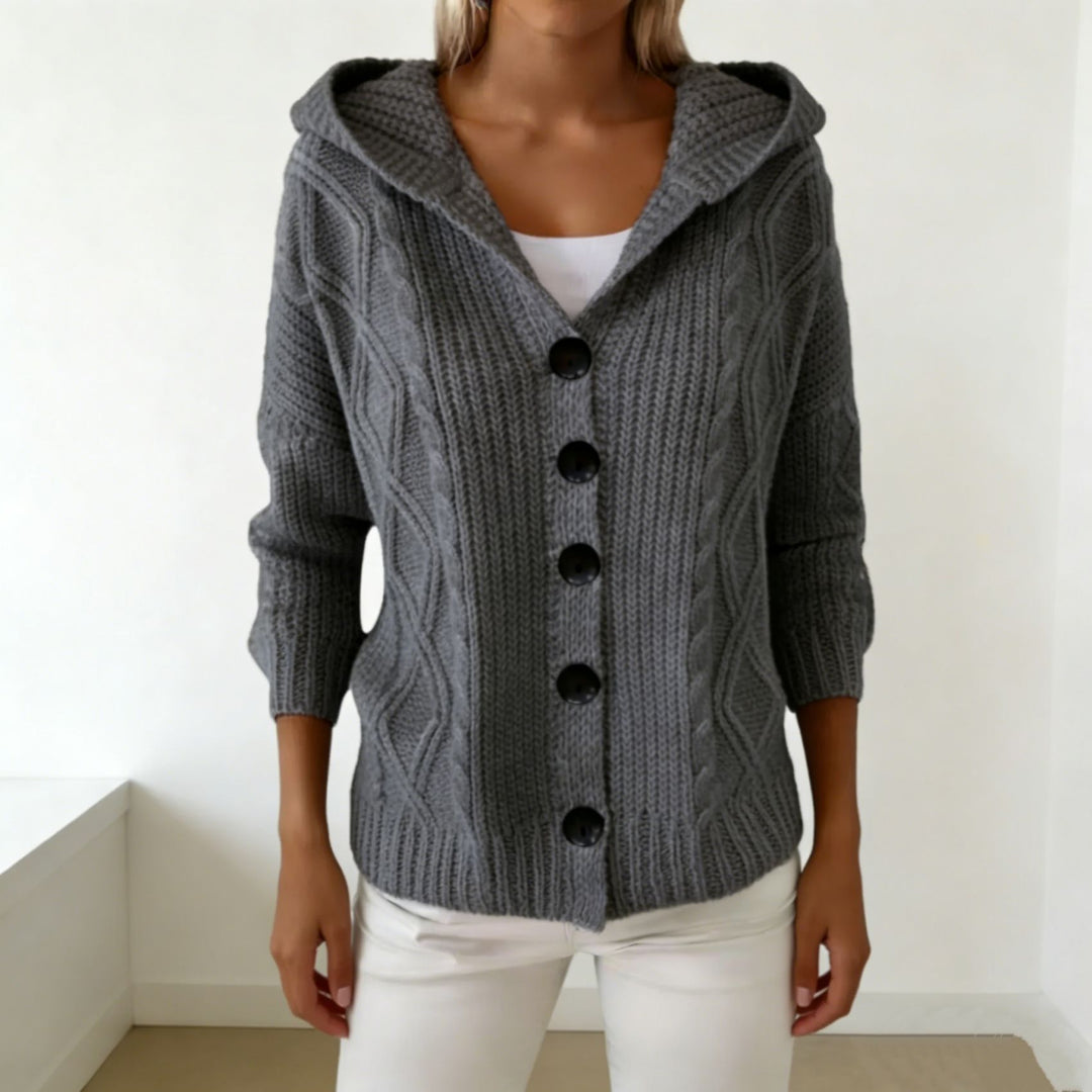 Damen Kapuzen-Cardigan aus grobem Zopfstrick mit Knopfverschluss Shop Nory