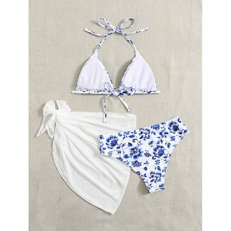 Damen Triangel-Bikini-Set mit floralem Muster und leichtem Überwurf