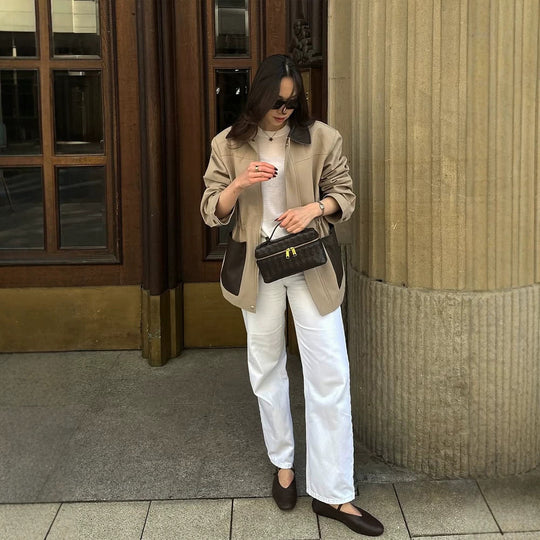 Damen Boxy-Fieldjacke mit kontrastkragen in Lederoptik und aufgesetzten Taschen Shop Nory