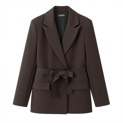 Damen Zweiteiliges Blazer-Set mit Wickelgürtel und weiter Bundfaltenhose Shop Nory