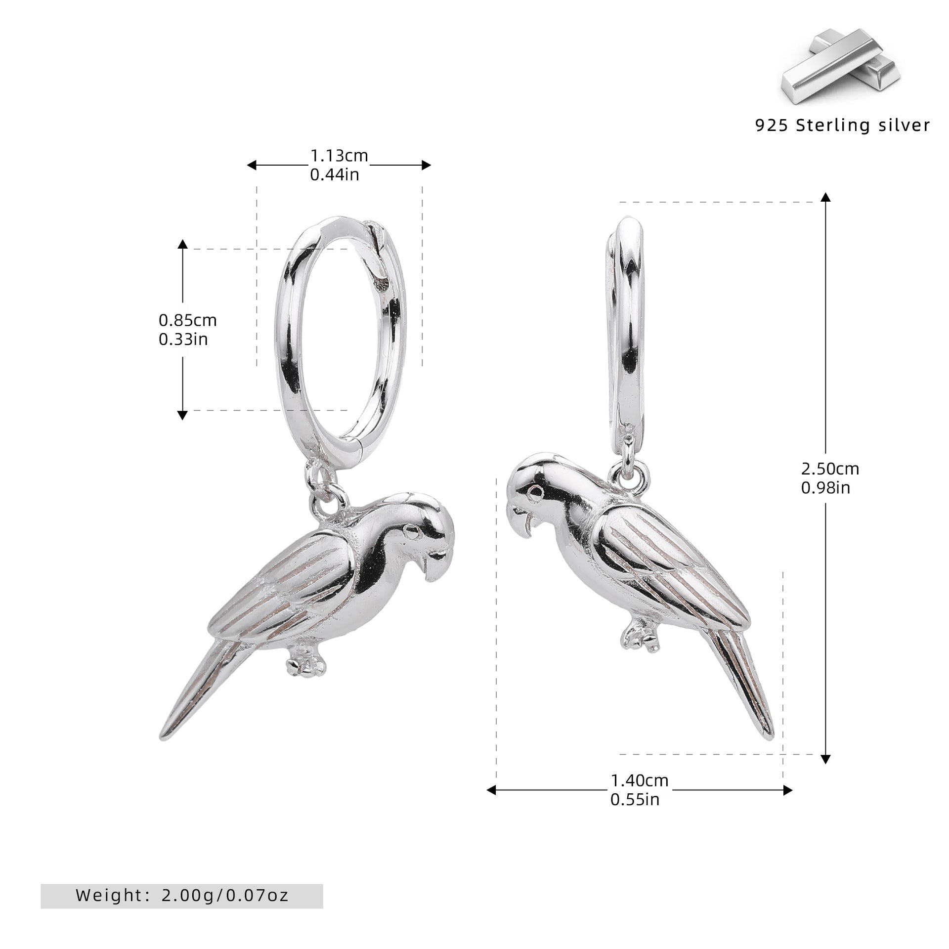 Damen Ohrhänger im eleganten Papagei-Design aus hochwertigem 925 Sterling Silber Shop Nory