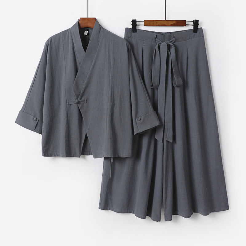 Damen Leichtes Kimono-Loungewear-Set mit V-Ausschnitt dreiviertelärmeln und weiten Palazzo-Hosen Shop Nory