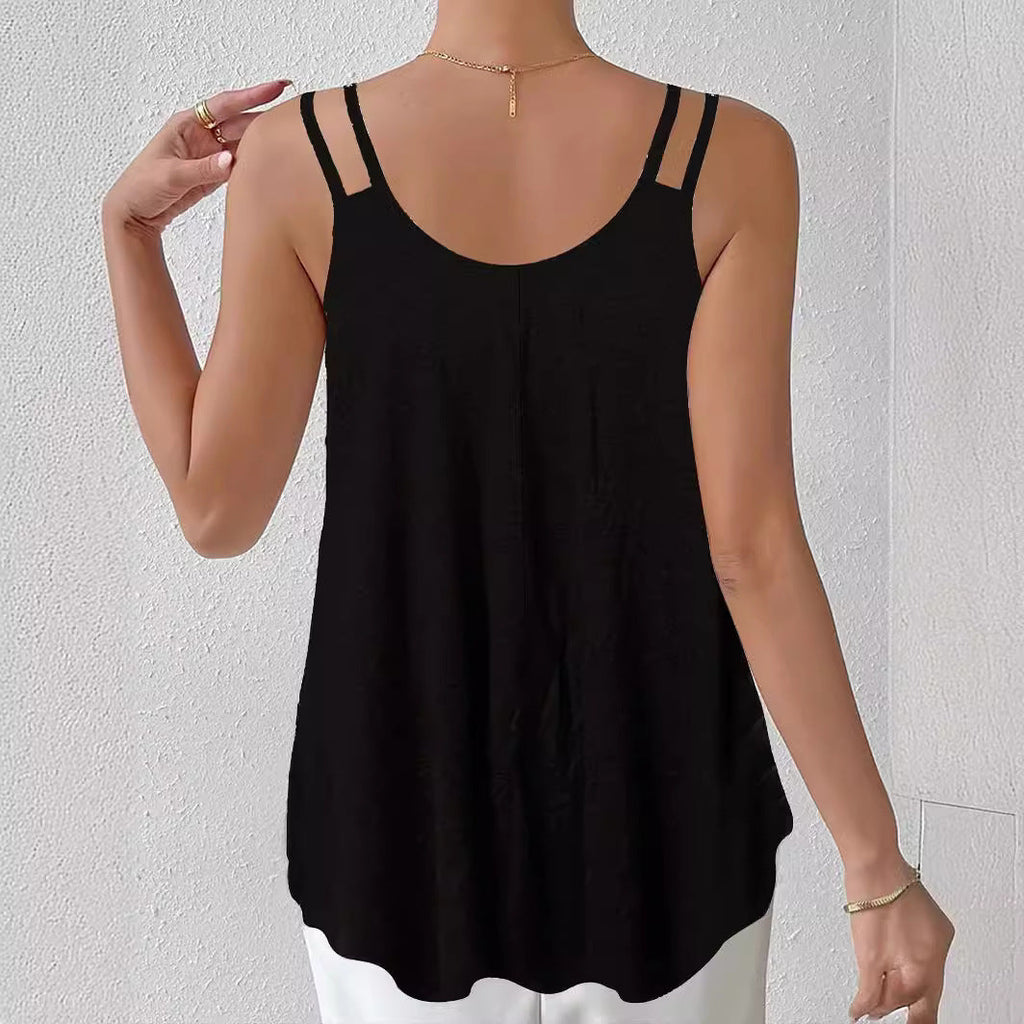 Damen luftiges Spaghetti-Träger Top mit asymmetrischem Schnitt
