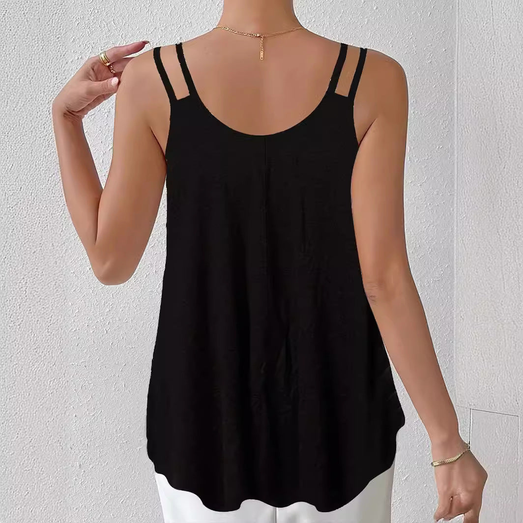 Damen luftiges Spaghetti-Träger Top mit asymmetrischem Schnitt