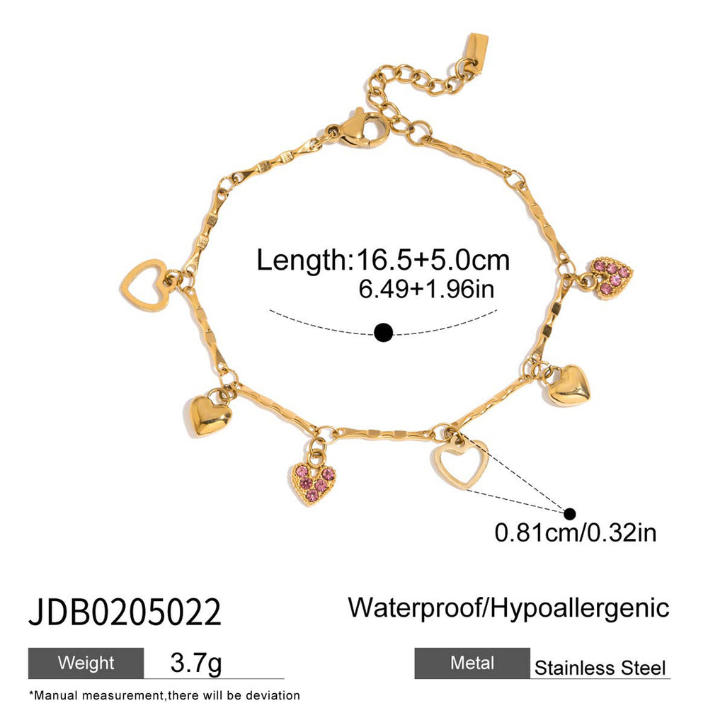 Damen Armband mit funkelnden Herzanhängern und hypoallergener Edelstahlverarbeitung Shop Nory