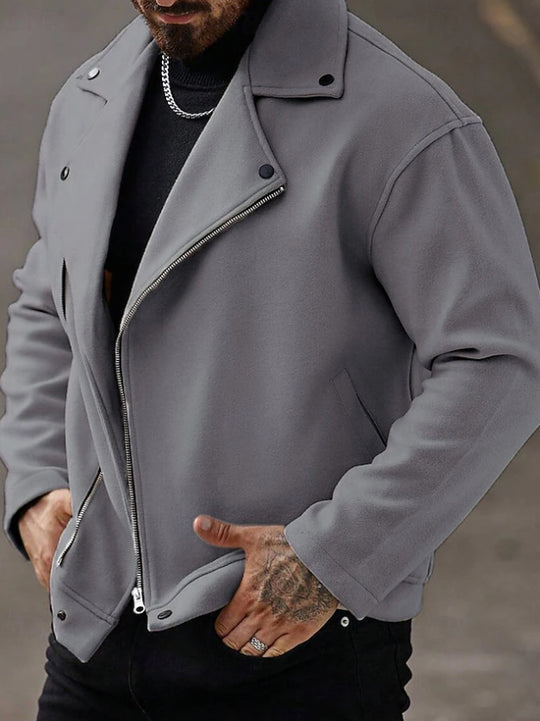 Herren Oversized Bikerjacke aus Wollmix mit asymmetrischem Reißverschluss und Druckknopf-Details Shop Nory