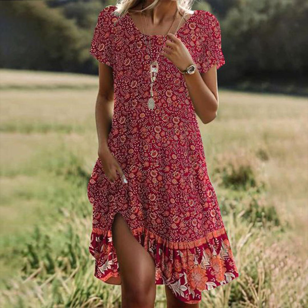 Damen lässiges Maxikleid mit floralem Muster und Beinschlitz